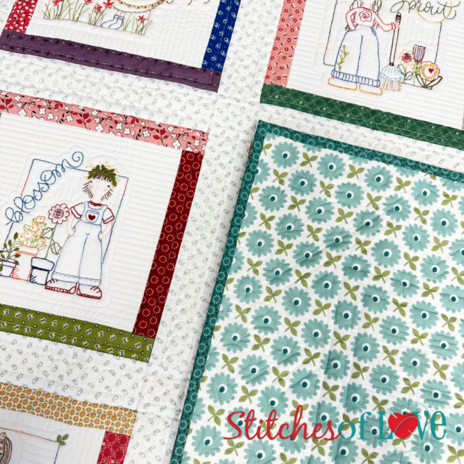 Backing of Garden Girls Hand Embroidery Block of the Month