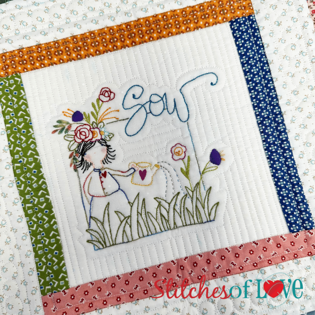 Block Eight Sow of Garden Girls Hand Embroidery Block of the Month