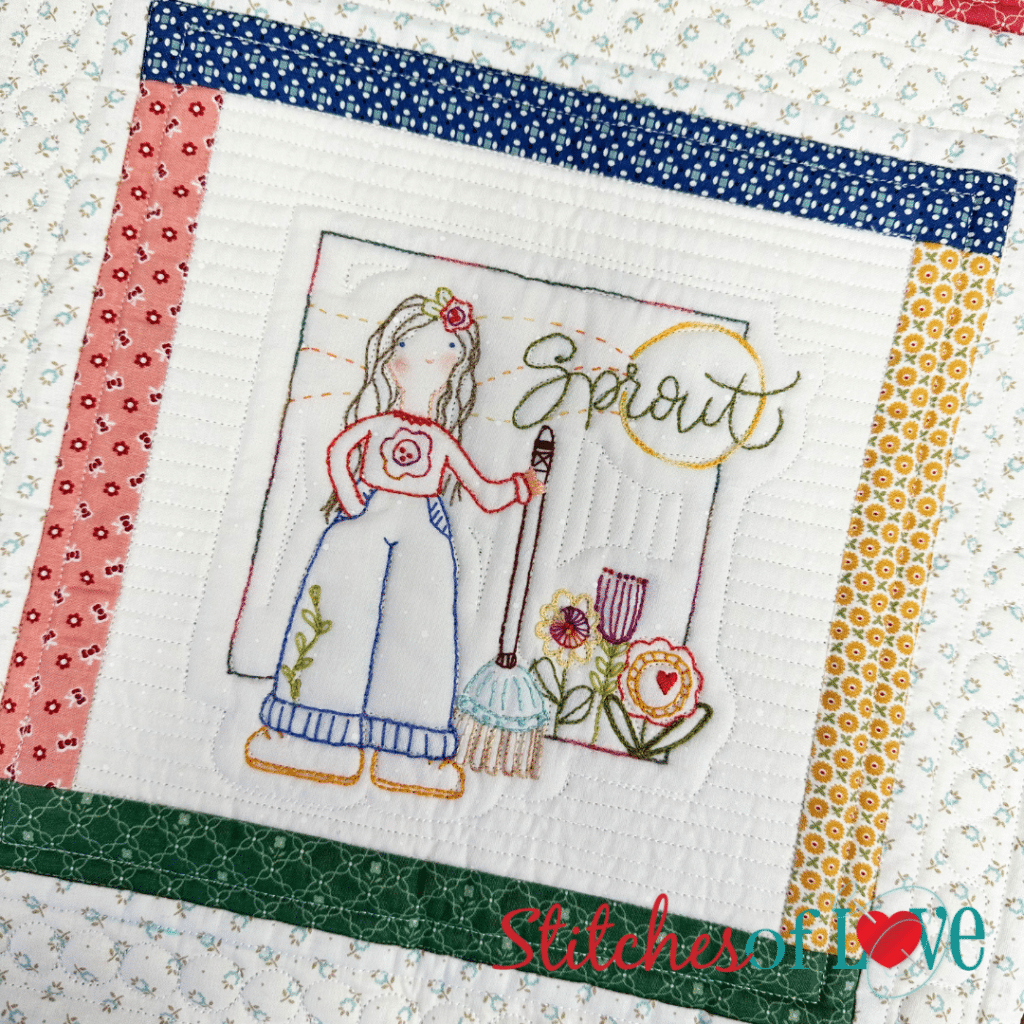 Block Five Sprout of Garden Girls Hand Embroidery Block of the Month