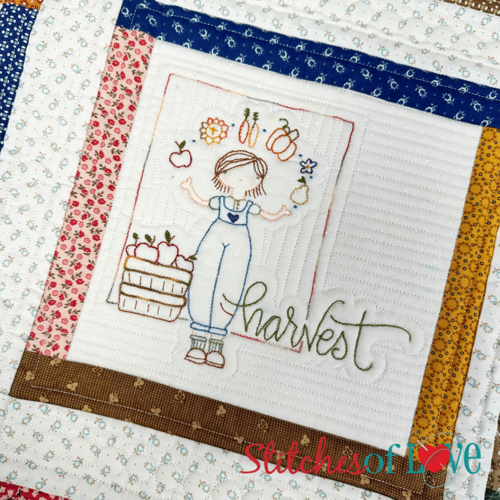 Block Nine Harvest of Garden Girls Hand Embroidery Block of the Month