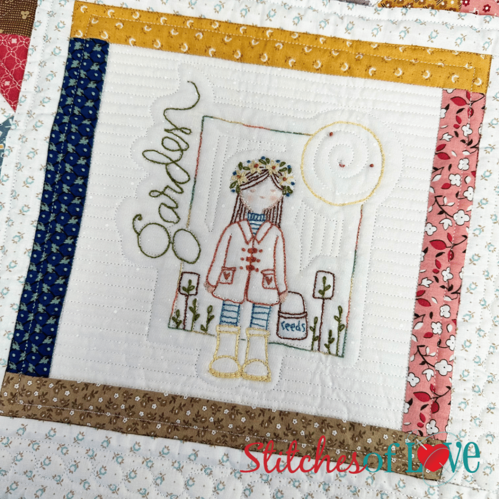 Block One Garden of Garden Girls Hand Embroidery Block of the Month